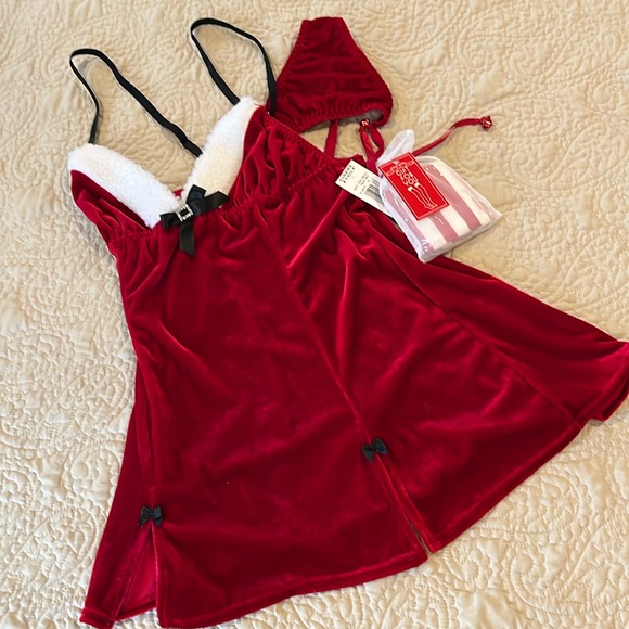 🆕 Seductive Wear by Cinema Etoile 3-PC Red Velour Christmas Red Babydoll Set L - Picture 2 of 14
